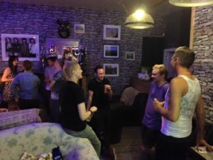 Transpire members chatting at the Meet and Eat event